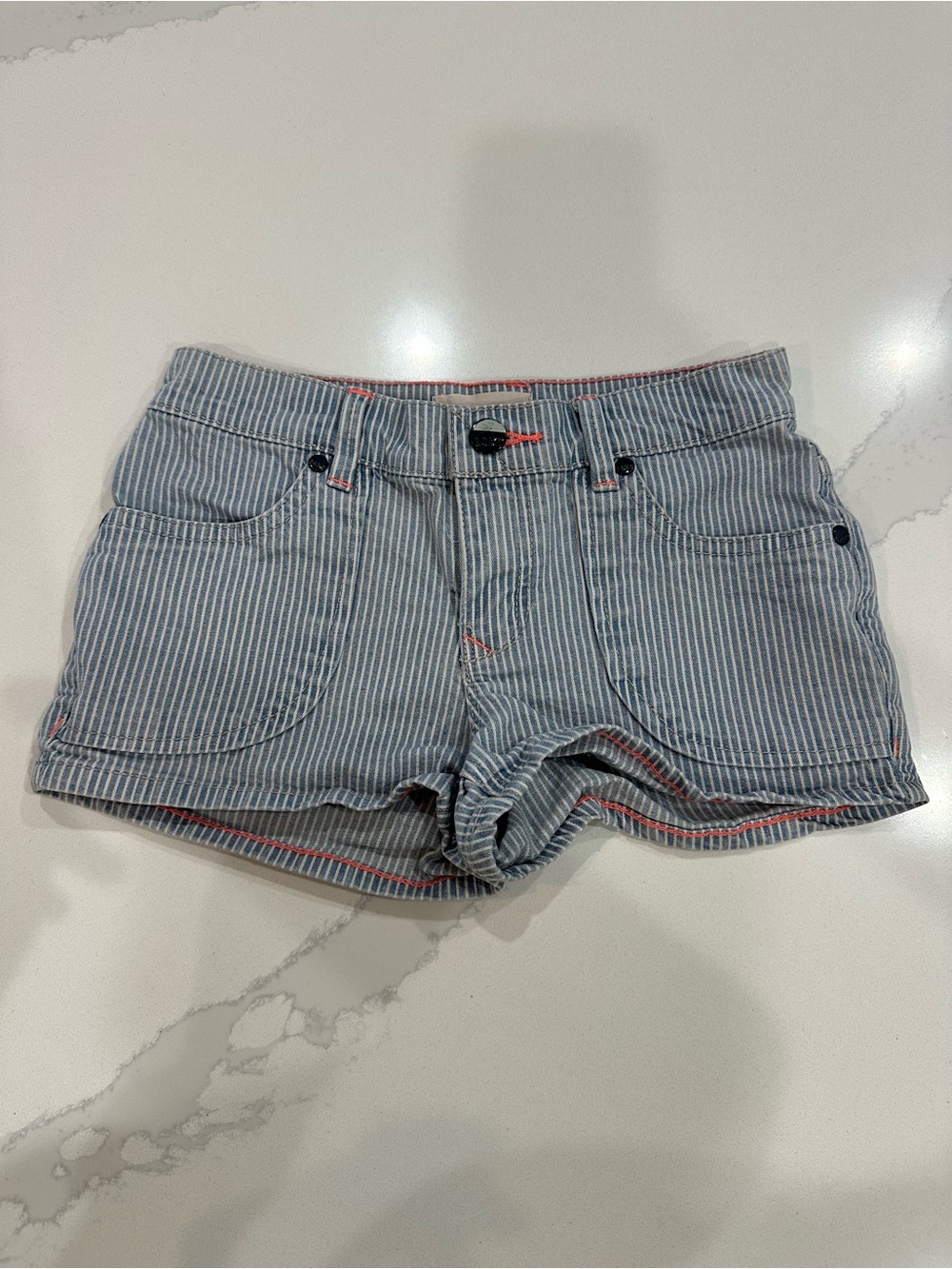 Roxy Blue and White Striped Shorts with Pink Trim